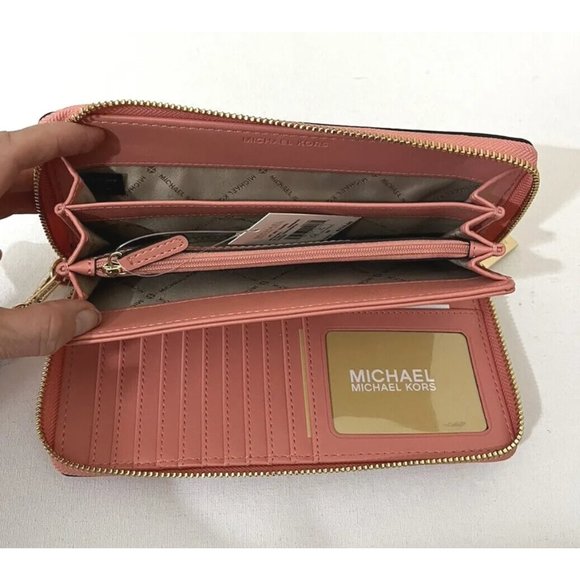 New Michael Kors Jet Set Large Travel Continental Wallet Leather Sherbert - Picture 5 of 5